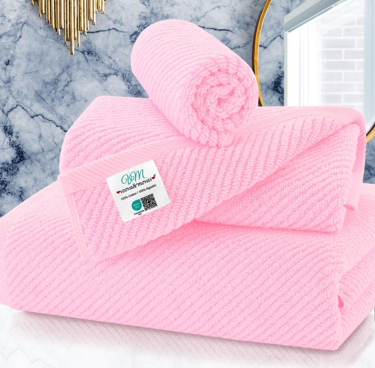VOOVA & MOVAS 6PC Towel Set, 100% Cotton, Aqua Teal
