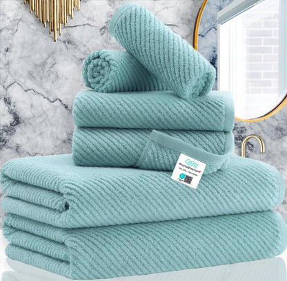 VOOVA & MOVAS 6PC Towel Set, 100% Cotton, Aqua Teal