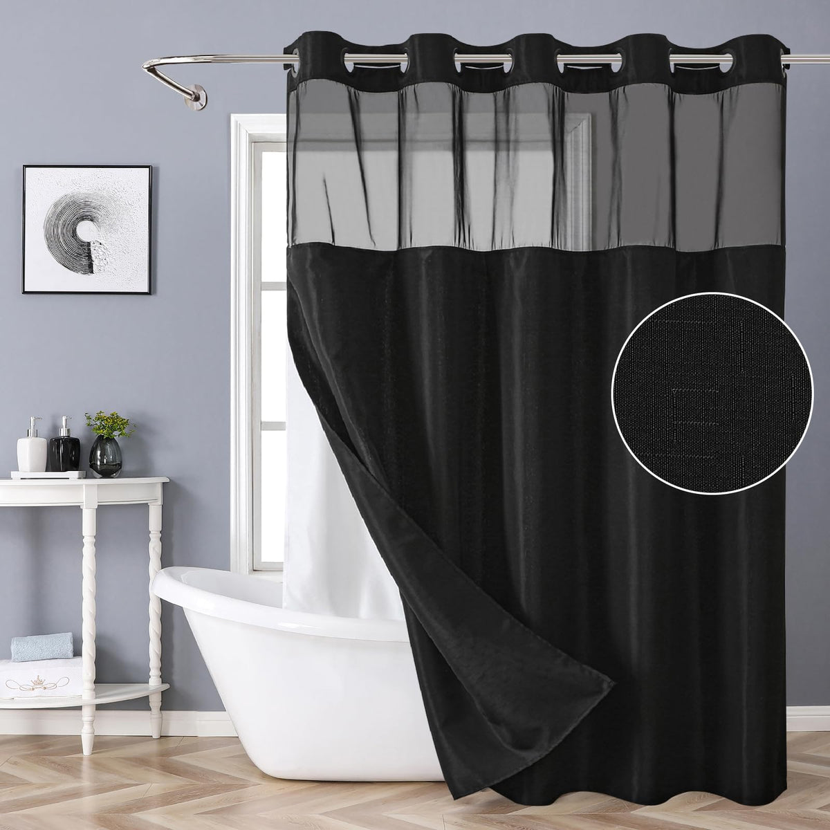 eachope White No Hook Shower Curtain with Snap-in Fabric Liner Set,Slub Textured Fabric Shower Curtains for Bathroom,Hotel Style Modern Shower Curtain,Water Repellent & Washable,71x74(72)