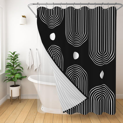 Boho Mid Century Shower Curtain, Modern Abstract with Hooks 72x72
