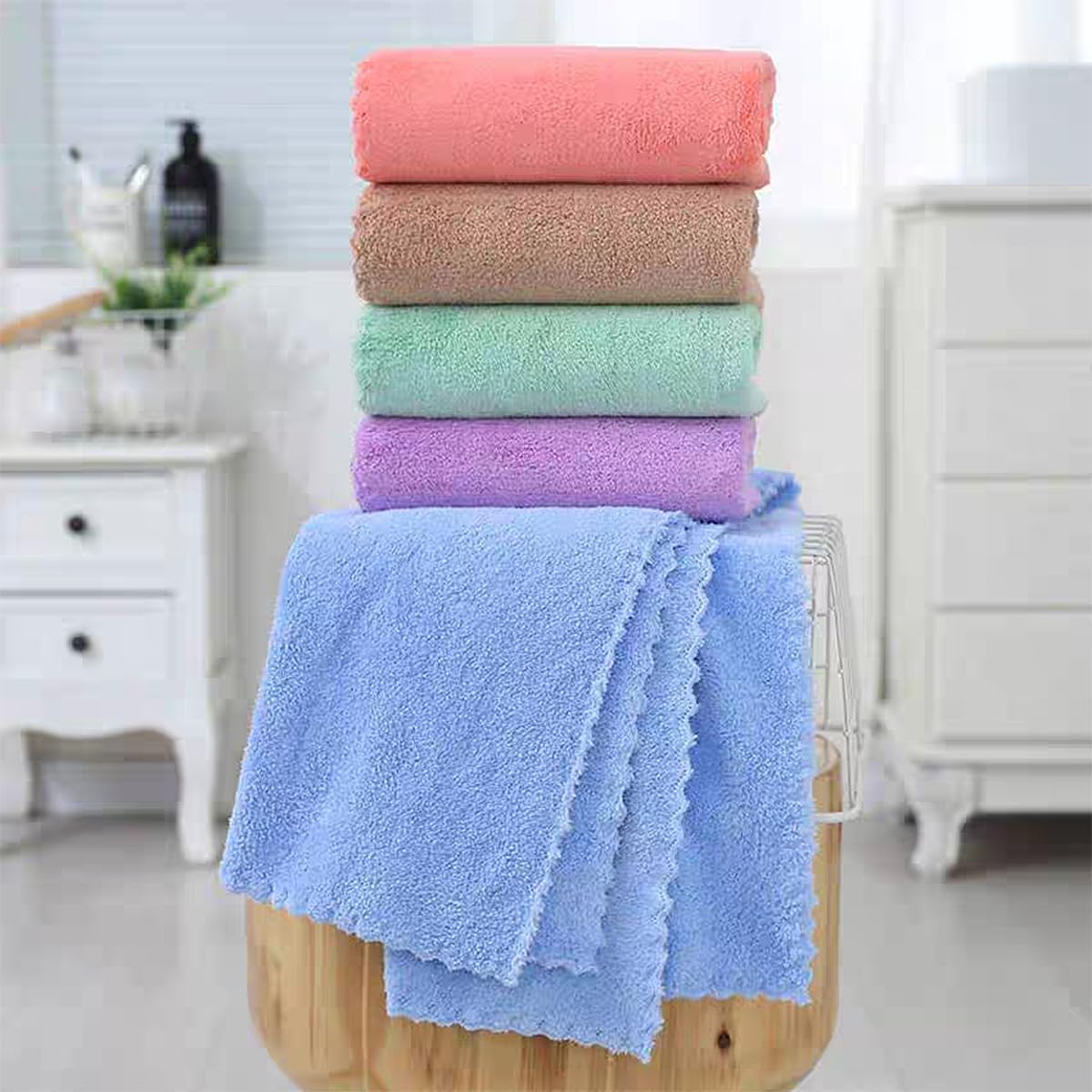 Premium Coral velvet Washcloths Set-5 Pack, Ultra Soft & Highly Absorbent Face Towels for Bath, Spa & Gym, Soft Feel Fingertip Towels Quick Drying Microfiber Hand Towel 29.5” x 13.8”Large Wash Cloths.