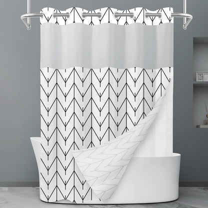 LXBNI Ringless Shower Curtain with Snap-in Liner, Gray White, 71 x 74 Inch