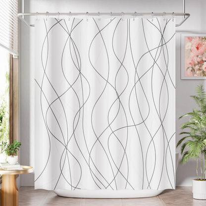 AmazerBath Shower Curtain, Cloth Ombre Black Shower Curtain Set with 12 Hooks, Washable Fabric Black and White Shower Curtain, Rustic Farmhouse Bathroom Shower Curtain, 72x72 Inches