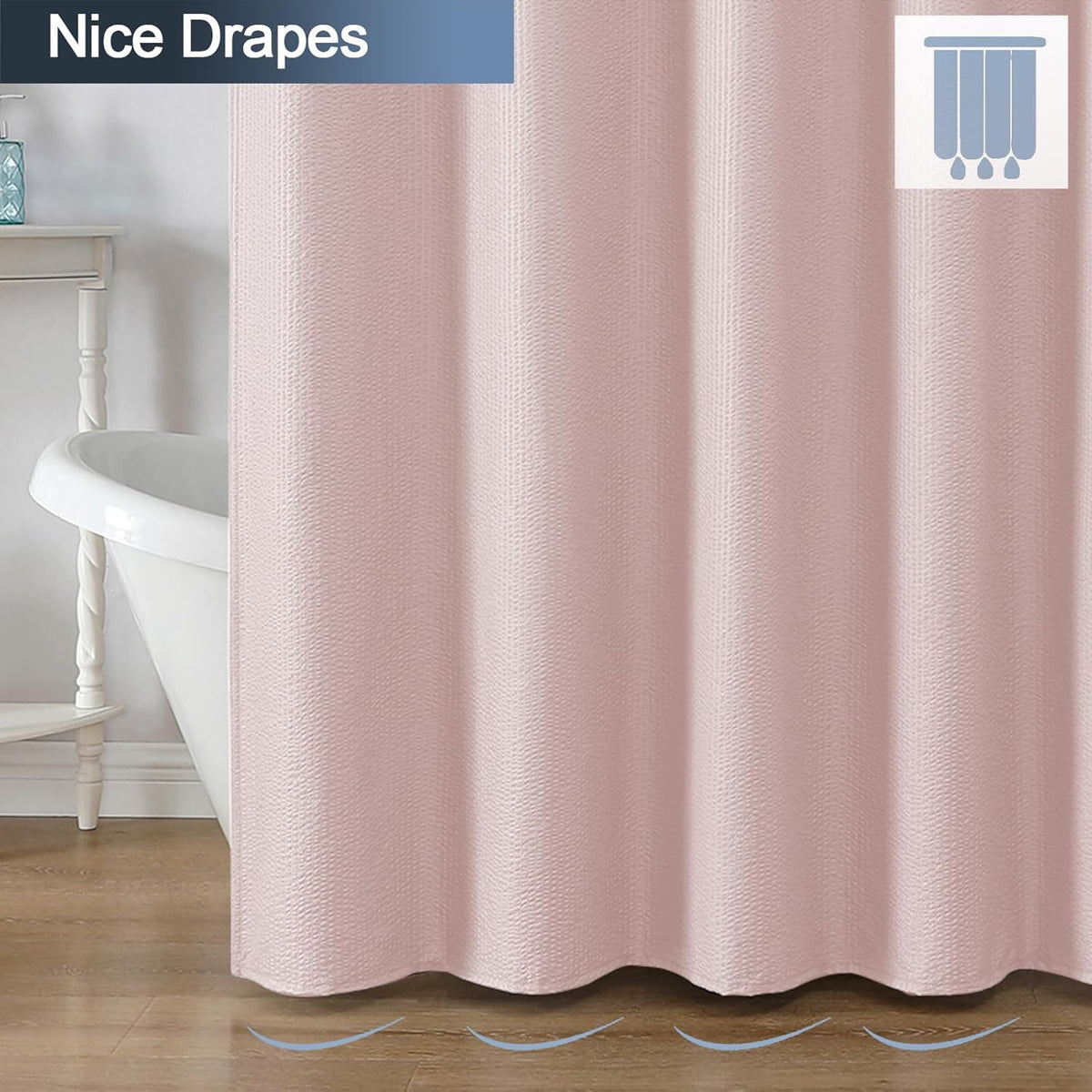 OWENIE Pink Shower Curtain for Bathroom 72x72 Inch, 3D Embossed Textured Waffle Fabric Shower Curtains, Soft Hotel Farmhouse Style, Water Repellent, Machine Washable, Pink, 72" W x 72" L