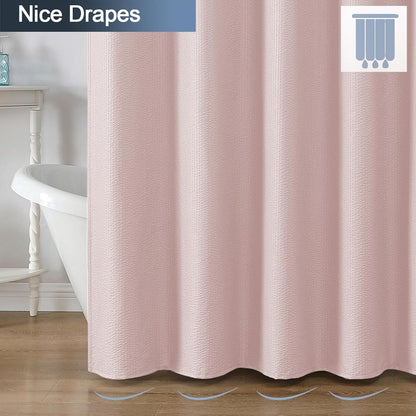 OWENIE Pink Shower Curtain for Bathroom 72x72 Inch, 3D Embossed Textured Waffle Fabric Shower Curtains, Soft Hotel Farmhouse Style, Water Repellent, Machine Washable, Pink, 72" W x 72" L
