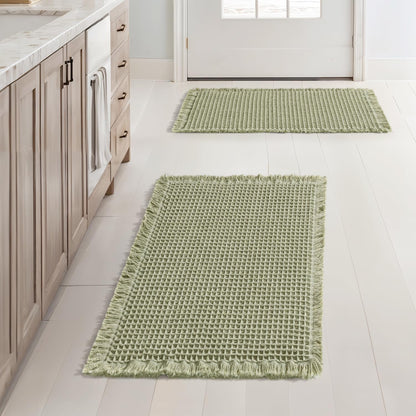 MIULEE Set of 2 Waffle Bathroom Rugs Boho Bath Mat Brown 18x30 Inch