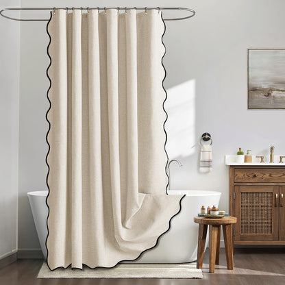 MIULEE 72"x84" Extra Long Scalloped Linen Shower Curtain Cream Beige
