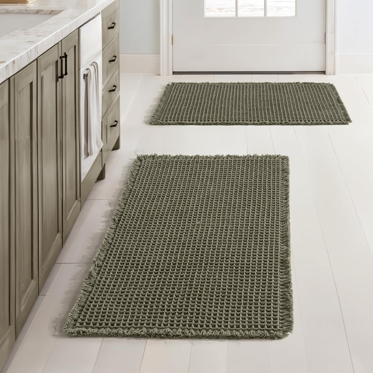 MIULEE Set of 2 Waffle Bathroom Rugs Boho Bath Mat Brown 18x30 Inch