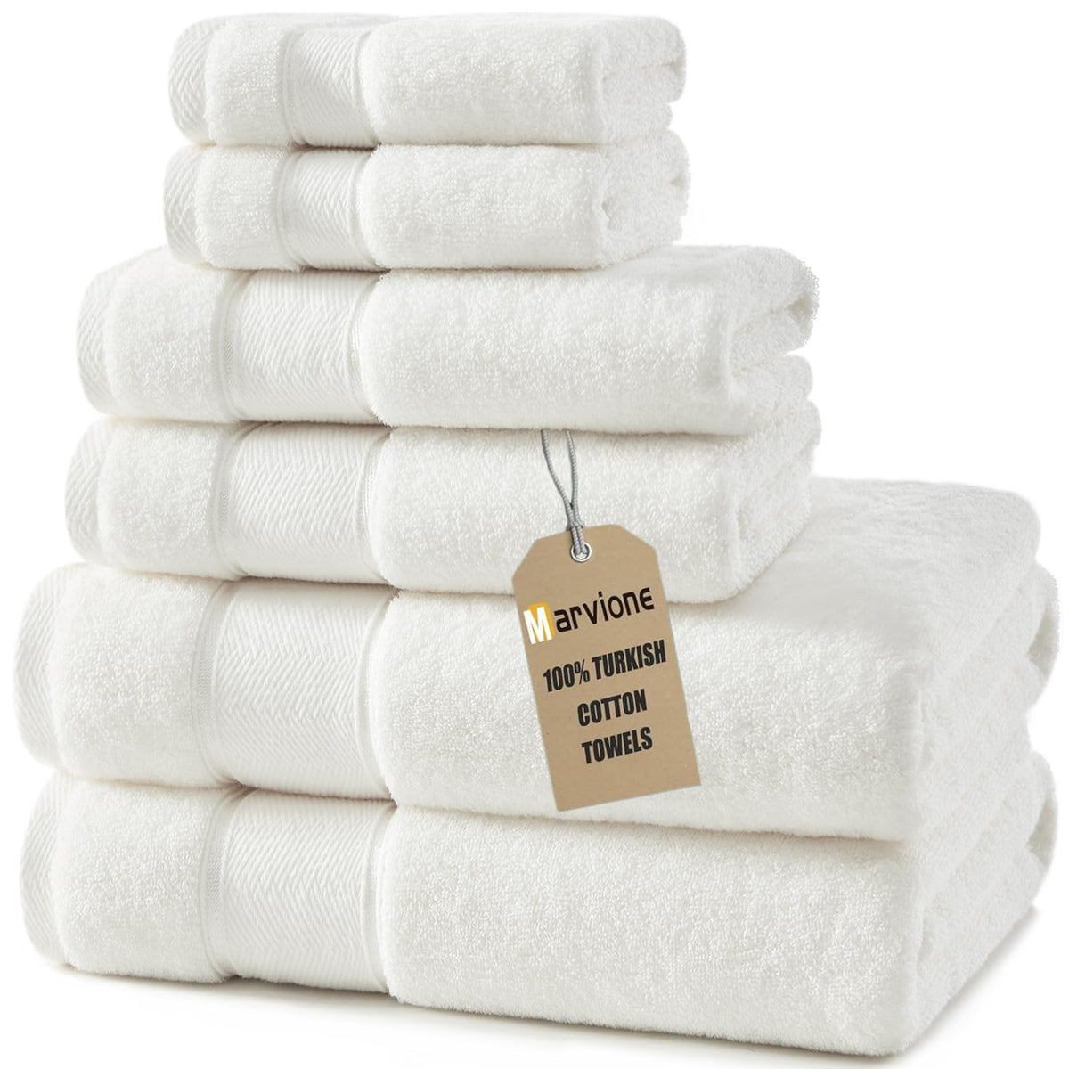 Marvione Bath Towels Set 6 Piece, 100% Turkish Cotton Luxury Towels