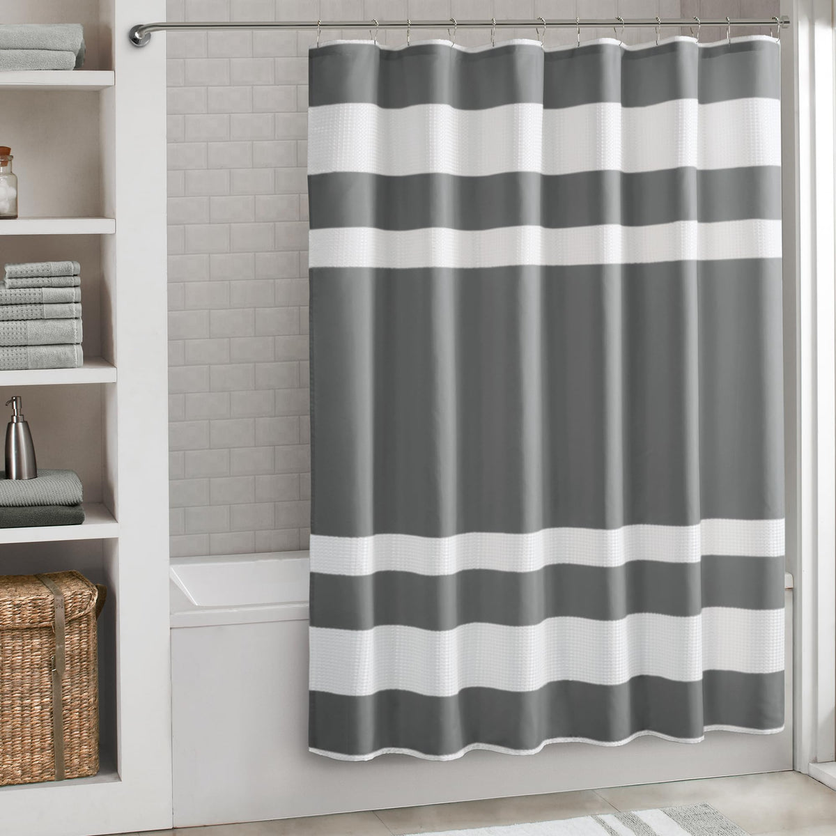 Madison Park Spa Waffle Shower Curtain for Bathroom, 72 x 72, Grey