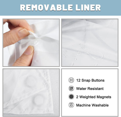 LXBNI Ringless Shower Curtain with Snap-in Liner, Gray White, 71 x 74 Inch