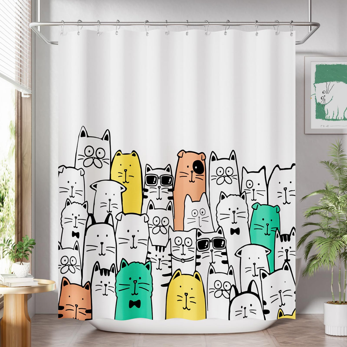 AmazerBath Shower Curtain, Cloth Ombre Black Shower Curtain Set with 12 Hooks, Washable Fabric Black and White Shower Curtain, Rustic Farmhouse Bathroom Shower Curtain, 72x72 Inches
