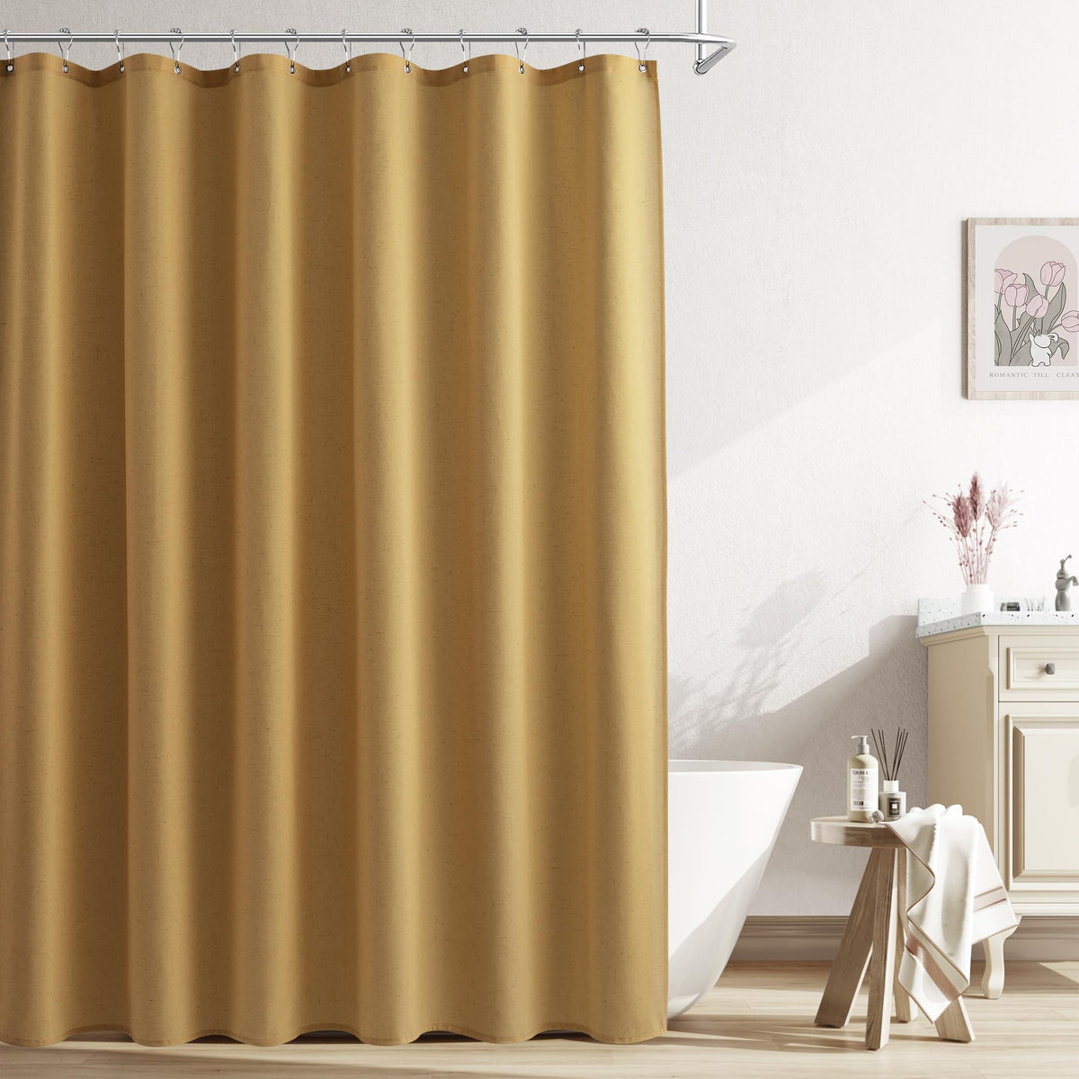 Naturoom Linen Shower Curtain 72 Inch Long for Bathroom Beige 1 Panel