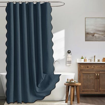 MIULEE 72"x84" Extra Long Scalloped Linen Shower Curtain Cream Beige