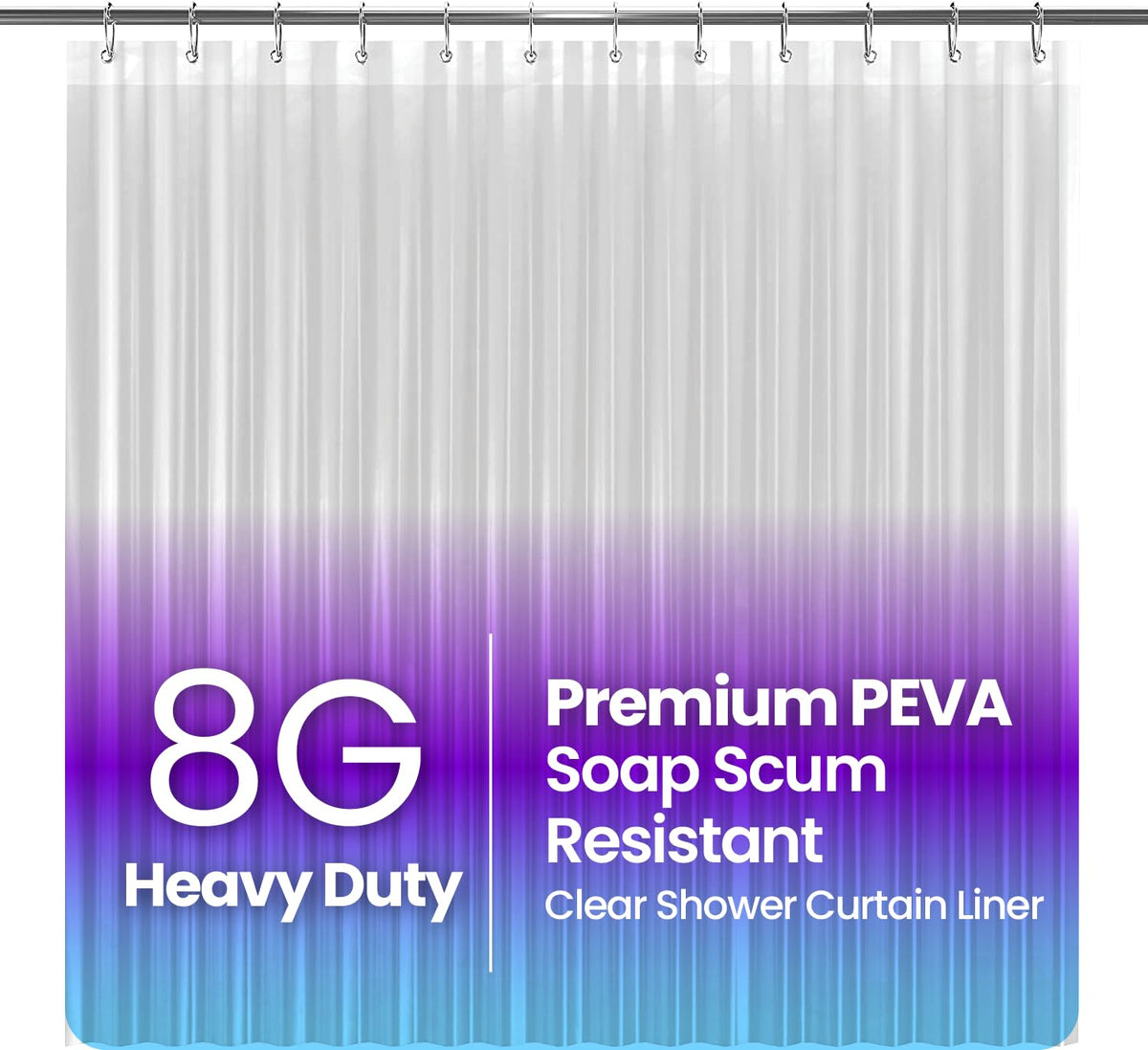 LiBa Shower Curtain PEVA 8G, 72x72 Inch Waterproof White