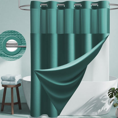 Dynamene Ringless Waffle Weave Fabric Shower Curtain Set, Black, 72"x75"