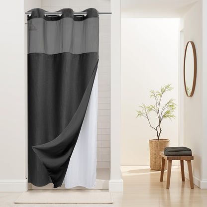 River Dream Waffle No Hook Shower Curtain with Liner,Navy Blue,71x74
