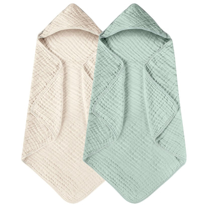 Yoofoss Hooded Baby Bath Towels 2 Pack 100% Muslin Organic Cotton with Hood