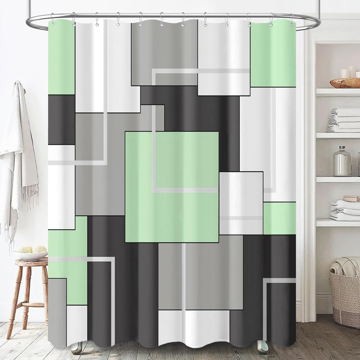 BTTN Navy Blue Modern Geometric Waterproof Fabric Shower Curtain, 72x72