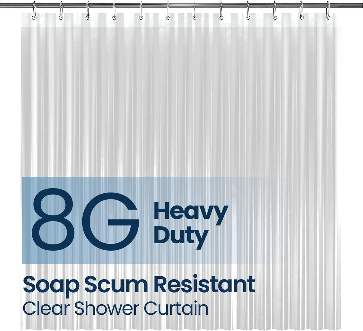 LiBa Shower Curtain PEVA 8G, 72x72 Inch Waterproof White