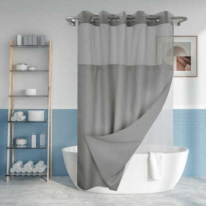 River Dream No Hook Shower Curtain with Snap-in Liner Set, White, 71x74