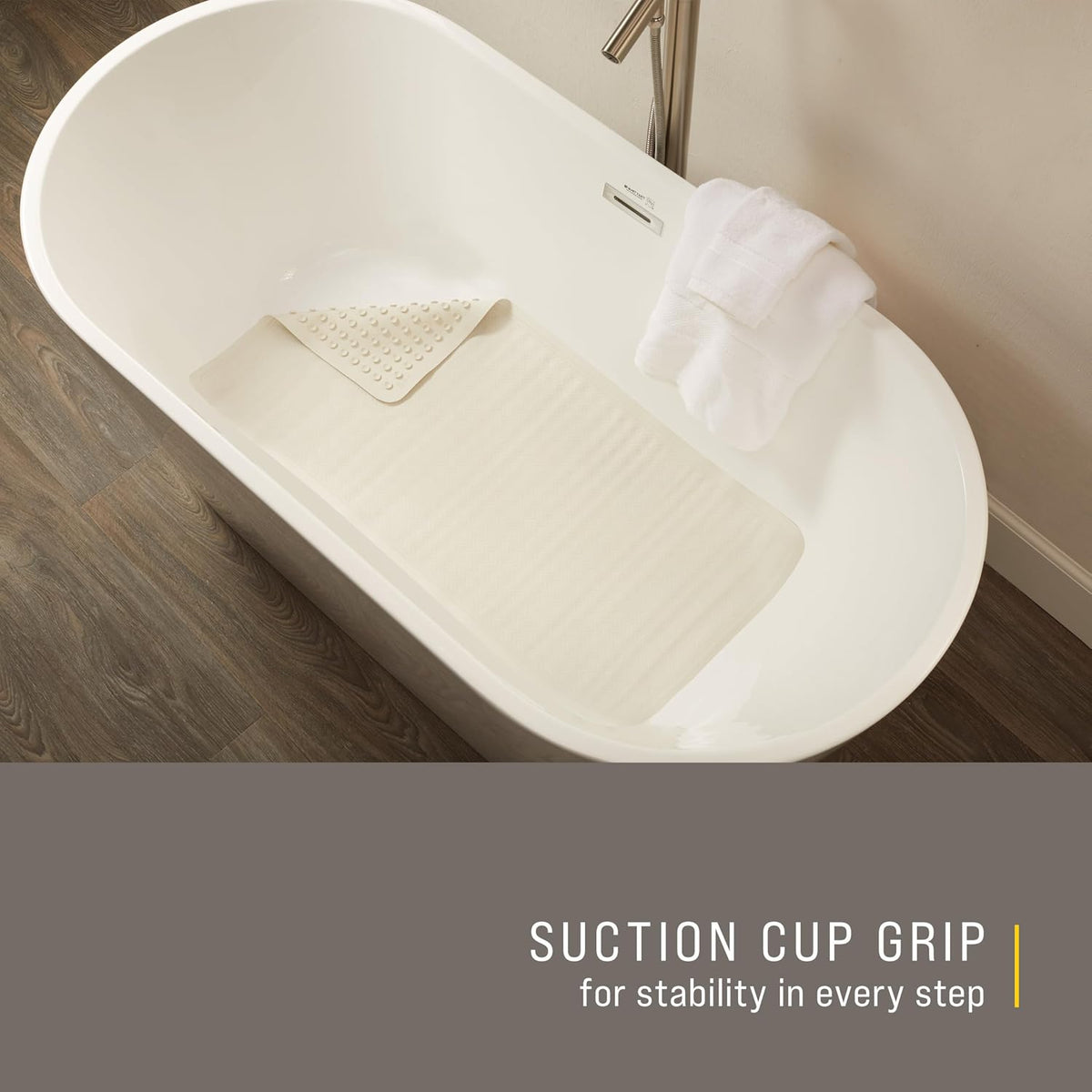 Rubbermaid Commercial Products Bath Tub and Shower Mat, 36-Inch X 18-Inch, White, Extra Long, Machine Washable, Safti-Grip Non-Slip Bathroom Mat with Suction Cups for Home/Hotel/Shower/Bathtub