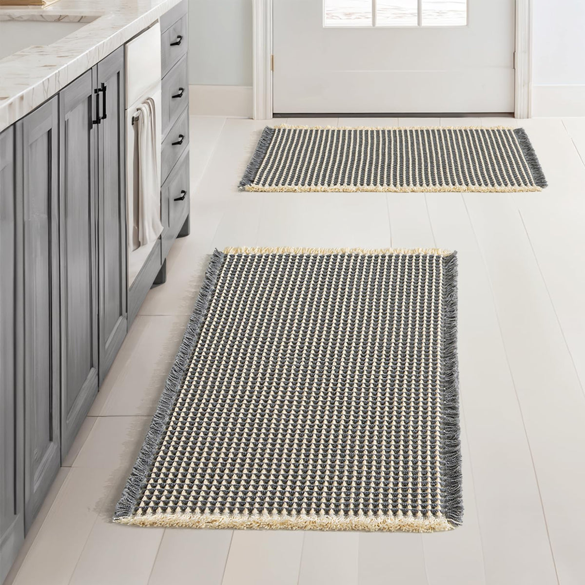 MIULEE Set of 2 Waffle Bathroom Rugs Boho Bath Mat Brown 18x30 Inch