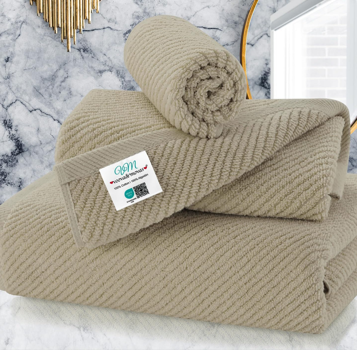VOOVA & MOVAS 6PC Towel Set, 100% Cotton, Aqua Teal