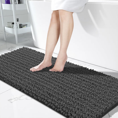 Yimobra Bathroom Rugs Non-Slip Washable – Extra Soft & Absorbent Chenille Bath Mat, Quick-Dry Plush Shaggy Floor & Vanity Bath Rugs for Tub & Shower, Modern Home Decor Accessories, 24 x 17, Grey