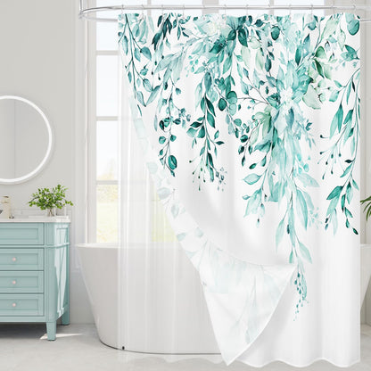 Gibelle 3 in 1 Shower Curtain Set, Grey Eucalyptus Curtain 72x72