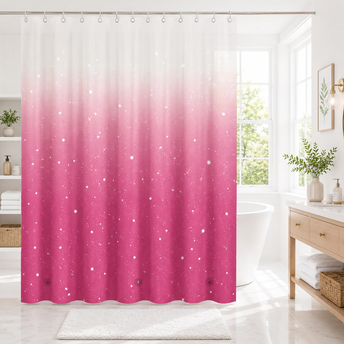 TIKABC Black Shower Curtain Liner, 4G PEVA Shower Liner, Plastic Waterproof Shower Curtains, 72x72 inch with Grommet Holes 3 Magnetic Weights(Black)