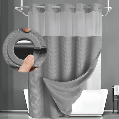 No Hook Shower Curtain with Liner Set Hotel Waffle Curtain Black 72W X 75L