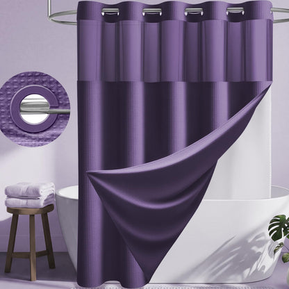Dynamene Ringless Waffle Weave Fabric Shower Curtain Set, Black, 72"x75"