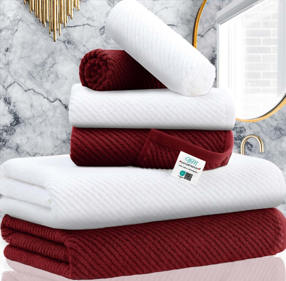 VOOVA & MOVAS 6PC Towel Set, 100% Cotton, Aqua Teal