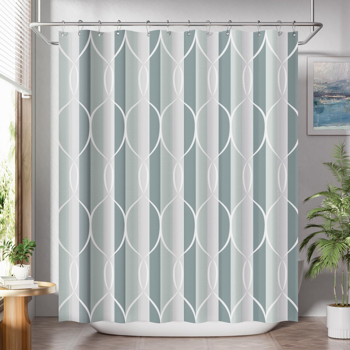 AmazerBath Shower Curtain, Cloth Ombre Black Shower Curtain Set with 12 Hooks, Washable Fabric Black and White Shower Curtain, Rustic Farmhouse Bathroom Shower Curtain, 72x72 Inches