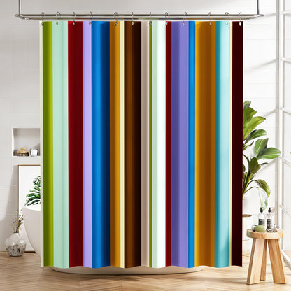 AmazerBath Shower Curtain, Washable Cloth Black Shower Curtain Sets with 12 Shower Curtain Hooks, Fabric Rustic Black and White Striped Curtain, Farmhouse Bathroom Curtains, 72x72 Inches