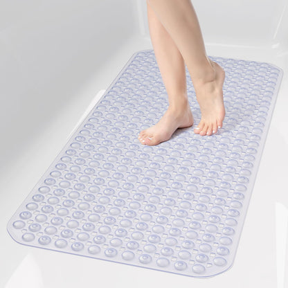 OTHWAY Bath Tub Shower Mat Non Slip, Bathtub Floor Liner Mats for Inside Shower Bathroom, Suction Cups and Drain Holes for Feet Scrubbing, Machine Washable, Soft on Feet, 35x16 Inch, Grey