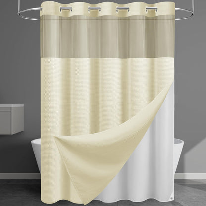 256GSM Heavyweight Ringless Waffle Shower Curtain with Liner, 71x74, Grey