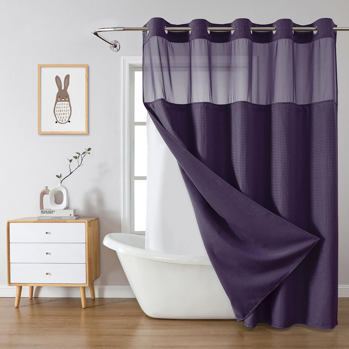 No Hook Extra Long Waffle Shower Curtain with Snap-in Liner,71x98,SageGreen
