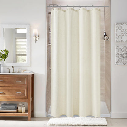 Naturoom Linen Shower Curtain 72 Inch Long for Bathroom Beige 1 Panel