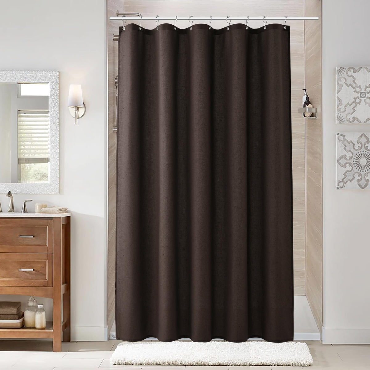 Naturoom Linen Shower Curtain 72 Inch Long for Bathroom Beige 1 Panel