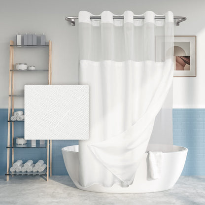 River Dream No Hook Shower Curtain with Snap-in Liner Set, White, 71x74
