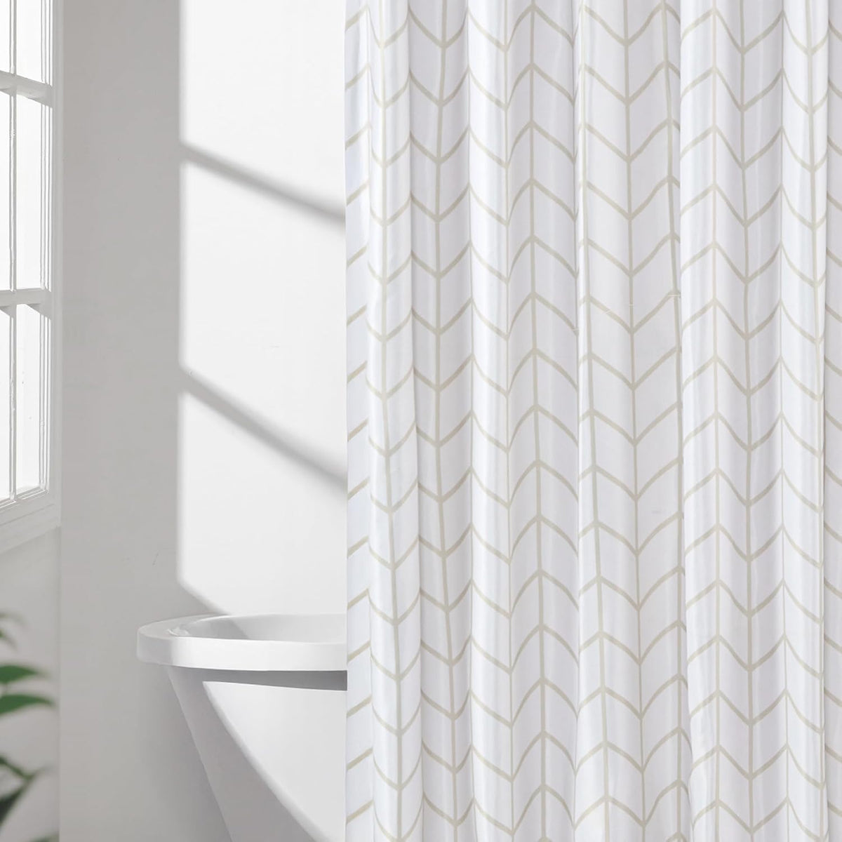 Amazon Basics Bathroom Shower Curtain, Water Resistant Fabric with Weighted Hem, Rust Resistant Grommets & Hooks, Machine Washable, 72"x72", Natural Herringbone