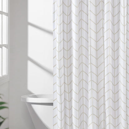 Amazon Basics Bathroom Shower Curtain, Water Resistant Fabric with Weighted Hem, Rust Resistant Grommets & Hooks, Machine Washable, 72"x72", Natural Herringbone