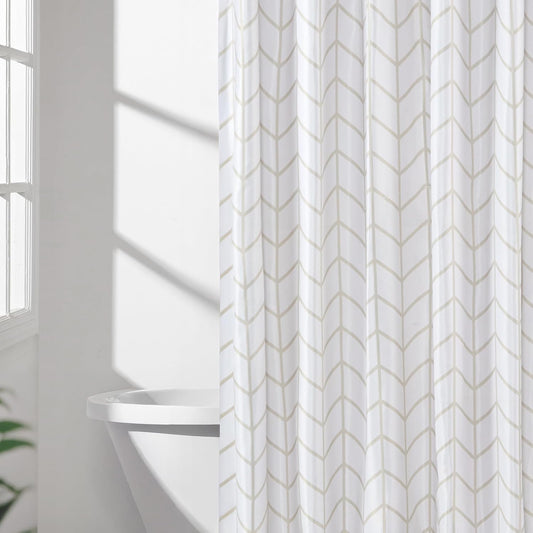 Amazon Basics Bathroom Shower Curtain, Water Resistant Fabric with Weighted Hem, Rust Resistant Grommets & Hooks, Machine Washable, 72"x72", Natural Herringbone
