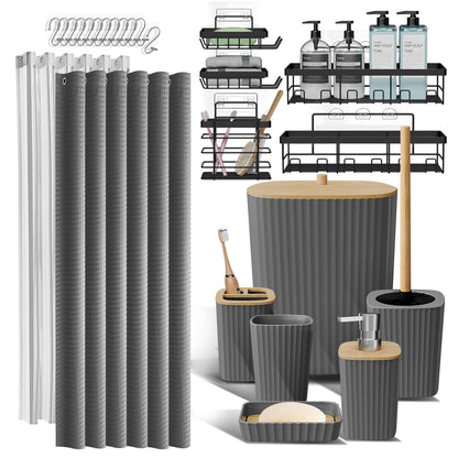 Clara Clark Black Bathroom Set, Shower Curtain Set, Bathroom Accessory Set