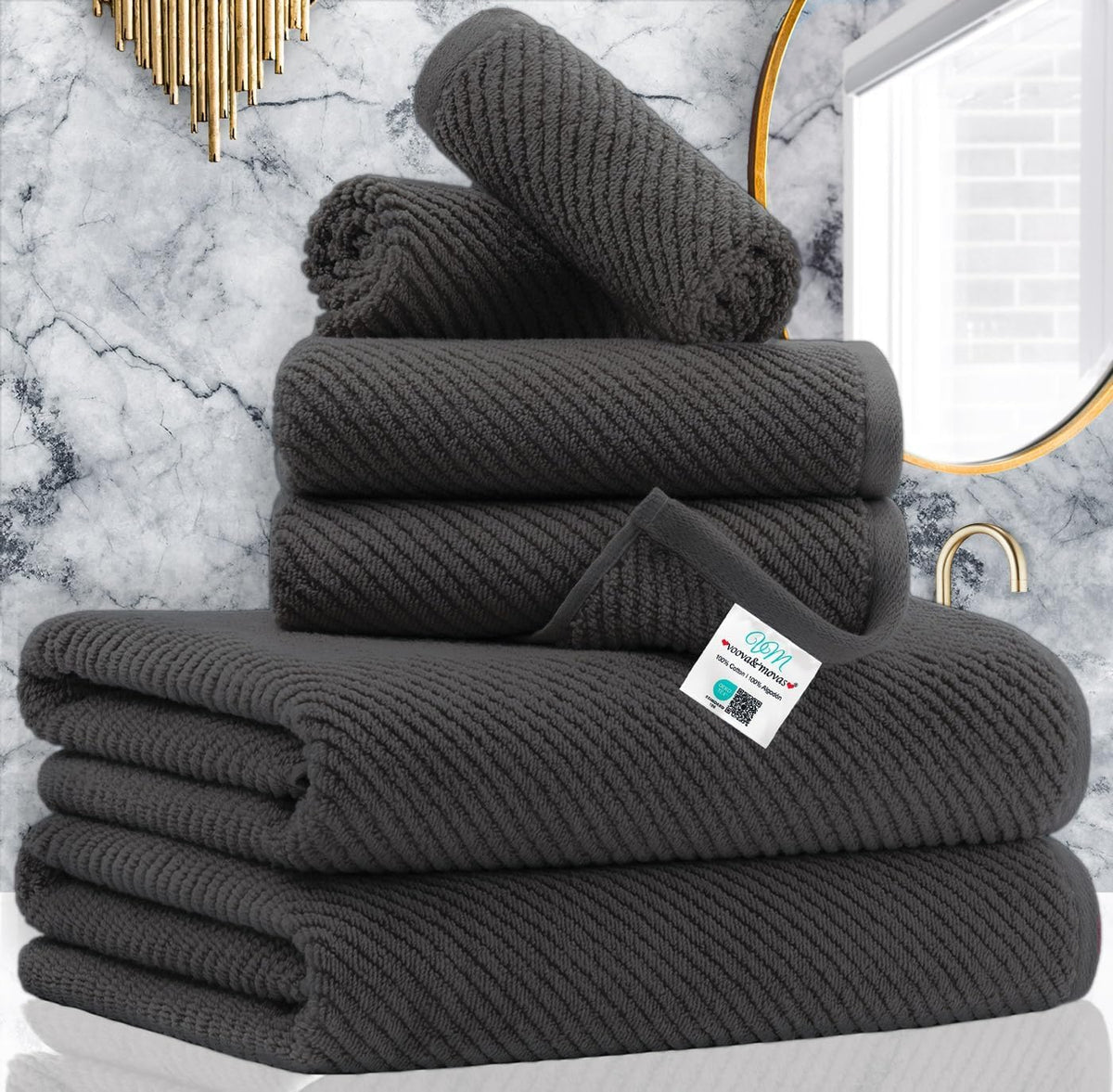 VOOVA & MOVAS 6PC Towel Set, 100% Cotton, Aqua Teal