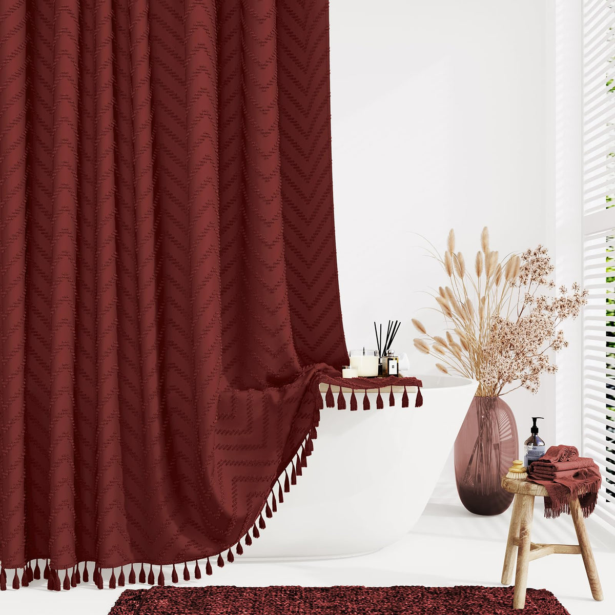 Dynamene Boho Farmhouse Fabric Shower Curtain Tufted Chevron 72"x72" Black