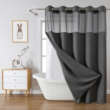 No Hook Extra Long Waffle Shower Curtain with Snap-in Liner,71x98,SageGreen