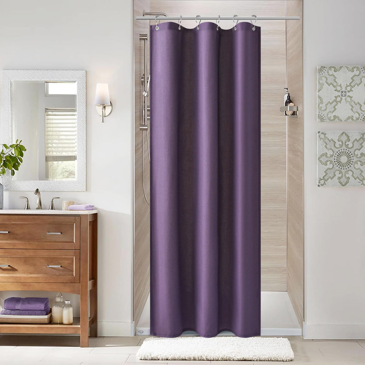 Naturoom Linen Shower Curtain 72 Inch Long for Bathroom Beige 1 Panel